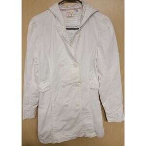 ROXY Women’s White Lined Cotton Trench Coat. Sz lg colorful lining hearts